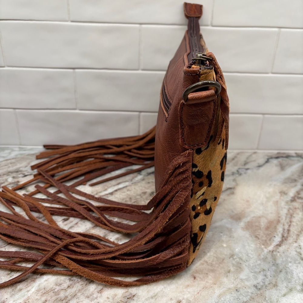 American Darling Women's Crossbody Messenger Bag Fringe Leopard Print Western - Picture 13 of 16